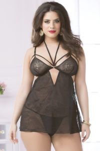 Plus Size Lace and Satin Elastic Babydoll 10587x