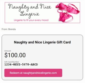Naughty and Nice Lingerie Gift Card